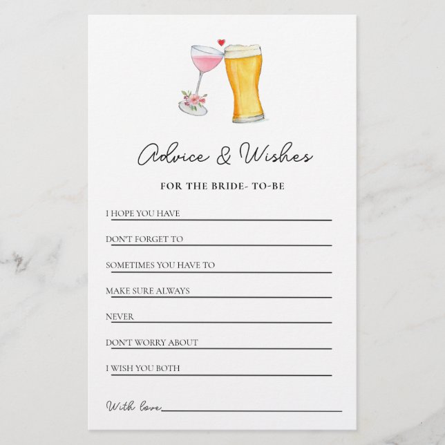 Bubbles & Brew shower Advice & Wishes  (Front)