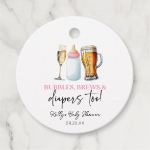 Bubbles Brews and Diapers Too! Baby Shower Favor Tags