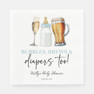 Bubbles Brews and Diapers Too! Baby Shower Napkins