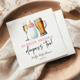 Bubbles Brews and Diapers Too! Baby Shower Napkins