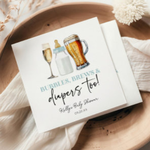 Bubbles Brews and Diapers Too! Baby Shower Napkins