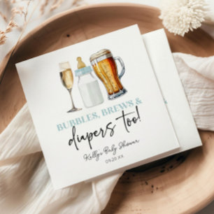 Bubbles Brews and Diapers Too! Baby Shower Napkins