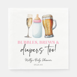 Bubbles Brews and Diapers Too! Baby Shower Napkins