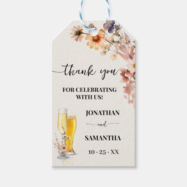 Bubbles & Brews Autumn Wildflowers Thank You Favor Gift Tags (Front)