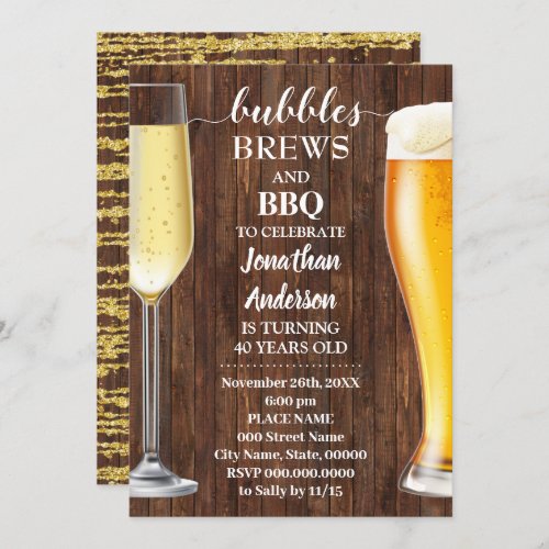 Bubbles Brews  BBQ Western Adults Birthday Invitation