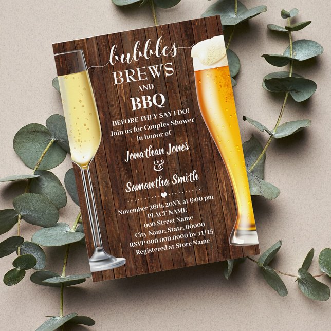 Bubbles Brews & BBQ Western Couples Shower Invite (Bubbles Brews and BBQ Couples Shower, Champagne and Beer and BBQ western country wedding)