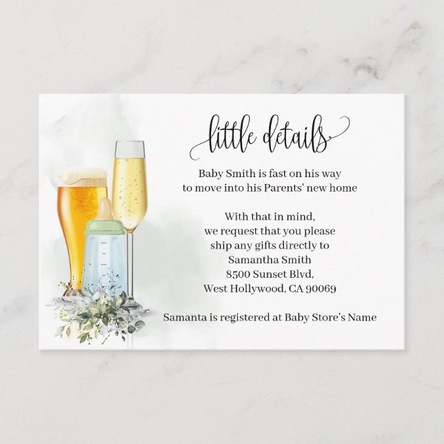 Bubbles & brews before baby due Eucalyptus shower Enclosure Card (Front)