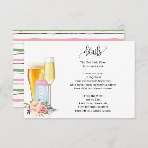 Bubbles & Brews Before Baby Due Pink Baby Shower Enclosure Card