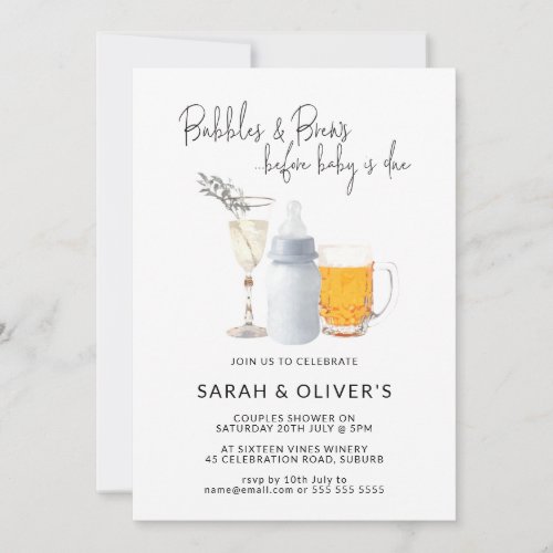 Bubbles &amp; Brews Before Baby is Due Couples Shower  Invitation