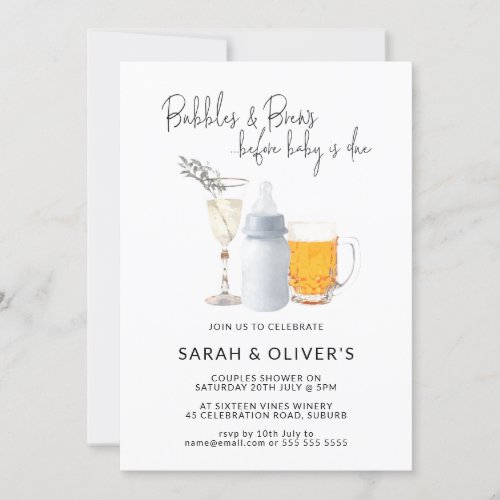 Bubbles  Brews Before Baby is Due Couples Shower  Invitation