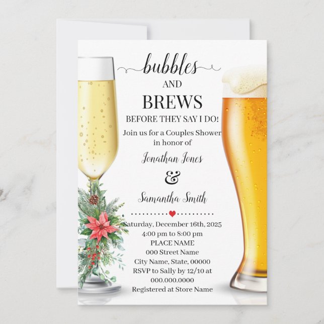 Bubbles & Brews before I do Christamas shower Invitation (Front)