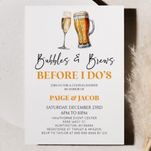 Bubbles Brews Before I Dos Wedding Couples Shower Invitation