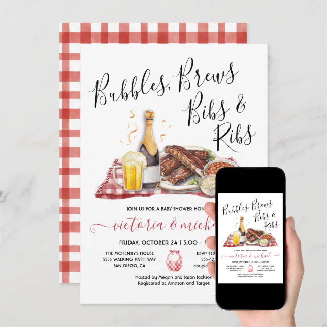 Bubbles Brews Bibs and Ribs Baby Shower Invitation Zazzle