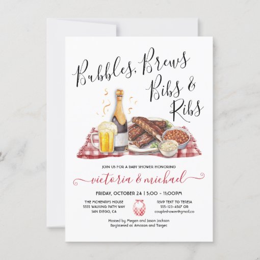 Bubbles Brews Bibs and Ribs Baby Shower Invitation Zazzle