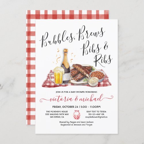 Bubbles Brews Bibs and Ribs Baby Shower Invitation