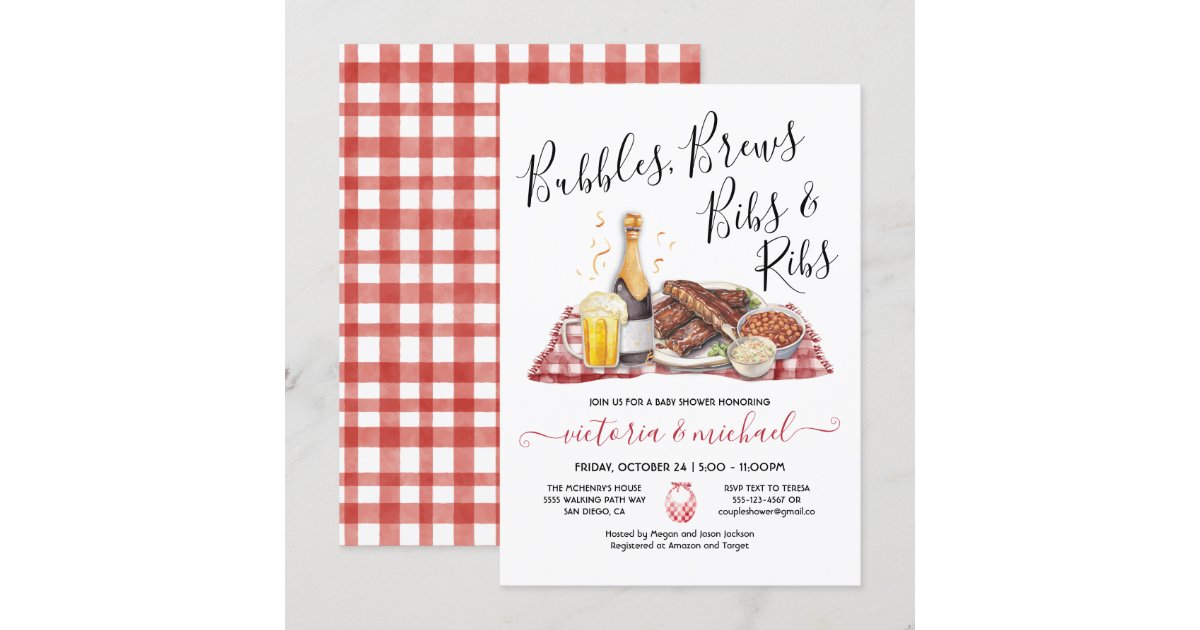 Bubbles Brews Bibs and Ribs Baby Shower Invitation Zazzle