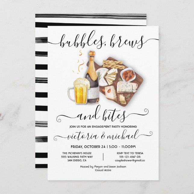 Bubbles Brews & Bites Engagement party Invitation (Front/Back)