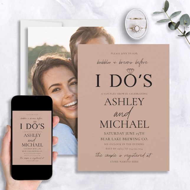 Bubbles & Brews Blush Simple Script Photo Shower Invitation (Creator Uploaded)