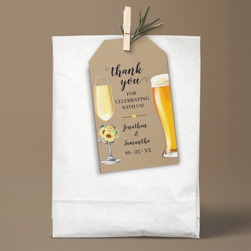 Bubbles  Brews Bridal Shower Sunflower Greenery Gift Tags
