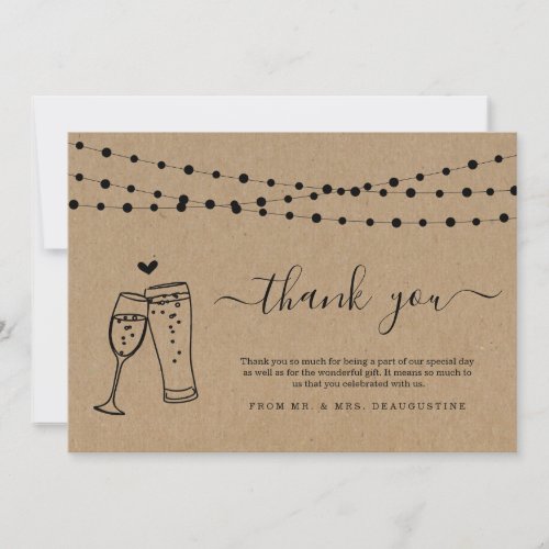 Bubbles  Brews Champagne Beer Toast String Lights Thank You Card
