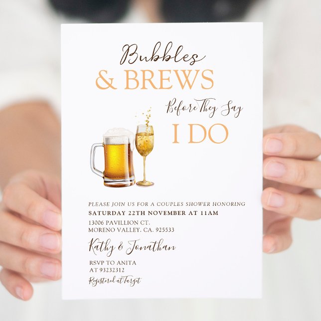 Bubbles & Brews Cocktail Modern Couples Shower Invitation (Creator Uploaded)