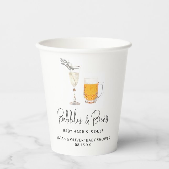 Bubbles & Brews Couple Baby Shower Paper Cups (Front)