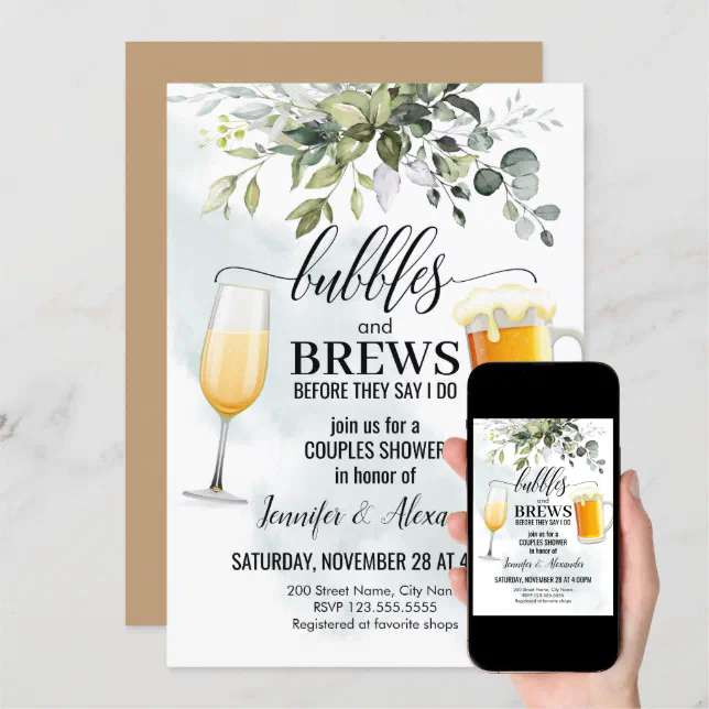 Bubbles & Brews Couples Shower Invitation | Zazzle