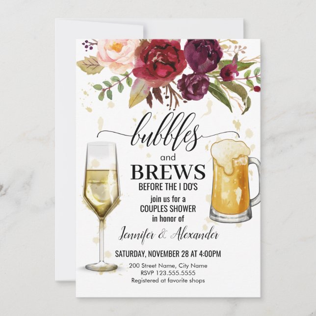 Bubbles & Brews Couples Shower Invitation (Front)
