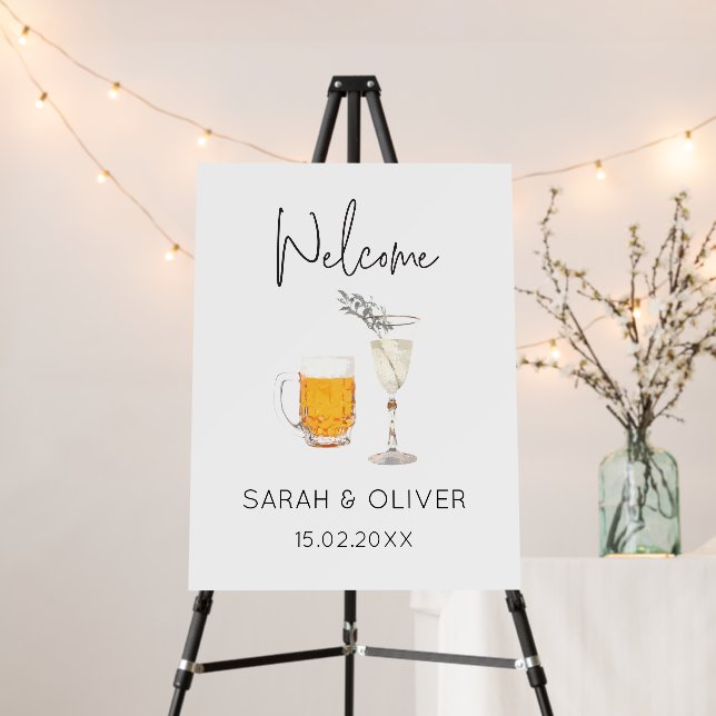 Bubbles & Brews Couples Shower Welcome Sign (In Situ (Stand))