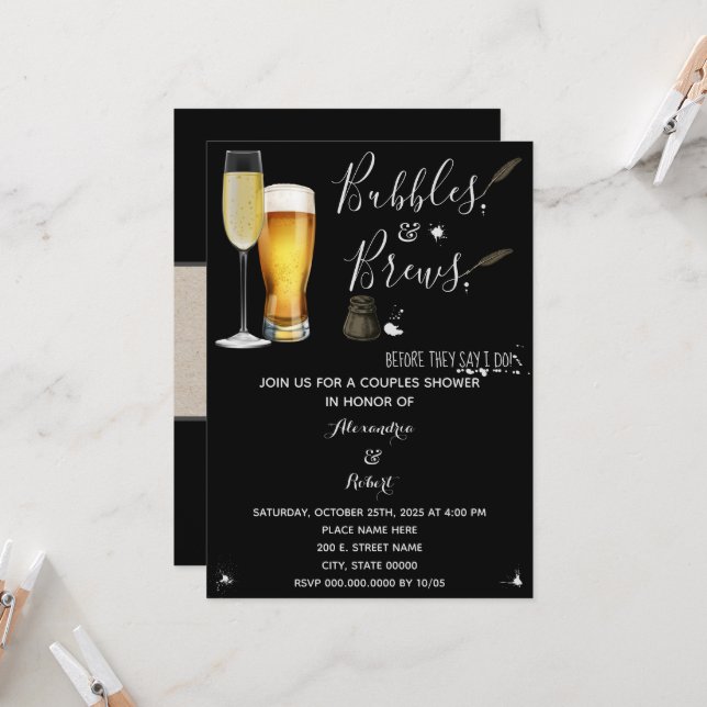 Bubbles & Brews Couples Wedding Shower Invitation (Front/Back In Situ)