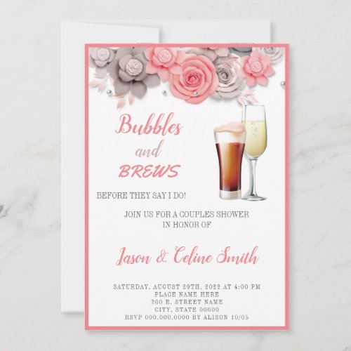 Bubbles  Brews Couples Wedding Shower Invitation