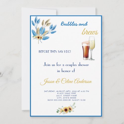Bubbles  Brews Couples Wedding Shower Invitation