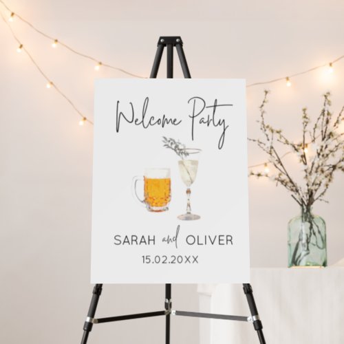 Bubbles  Brews Minimalist Welcome Party Sign