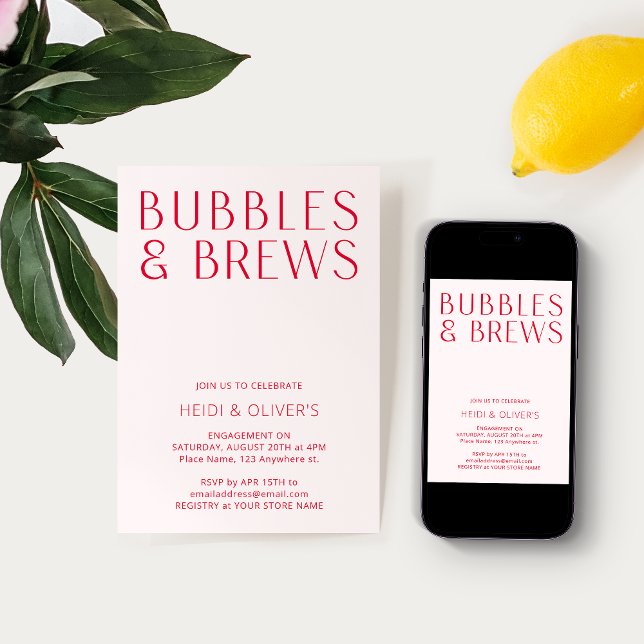 Bubbles & Brews Modern Engagement Party Invitation (Creator Uploaded)
