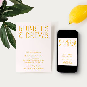 Bubbles & Brews Pink Yellow Modern Bold Engagement Invitation
