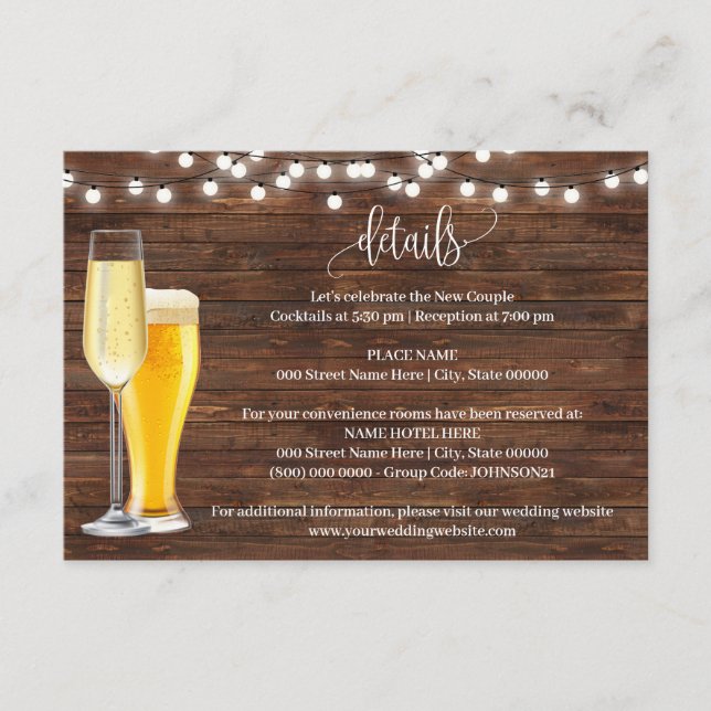 Bubbles & Brews Rustic Details Extra Info Enclosure Card (Front)