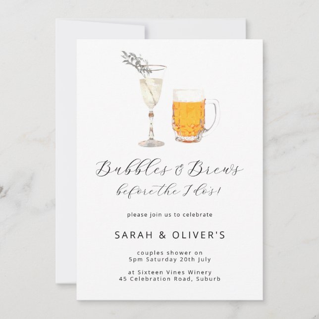 Bubbles & Brews Shower Modern Beer & Champagne Invitation (Front)