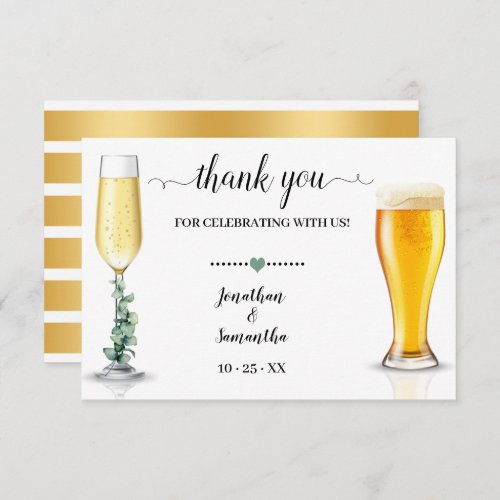 Bubbles  Brews Shower Wedding Flat Thank You Card