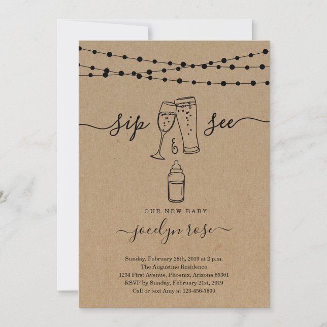 Bubbles & Brews Sip & See Invitation (Front)