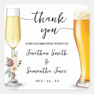 Bubbles & Brews Thank You Winter Wedding Square Sticker