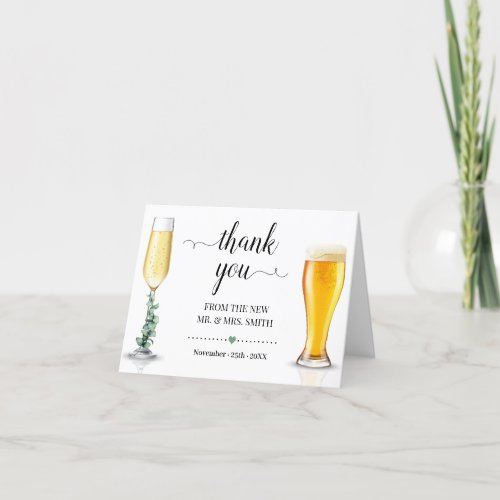 Bubbles  Brews Wedding Folded Thank You Card