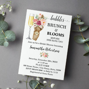 Bubbles Brunch & Blooms Bridal Shower Pink flowers Invitation