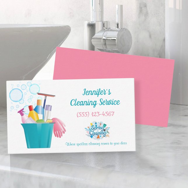 Bubbles Cleaning Supplies House Cleaning Services Business Card (Creator Uploaded)