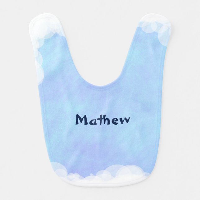 Bubbles Clouds on Blue Personalized Baby Bibs (Front)