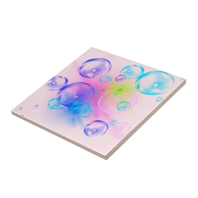 BUBBLES - Colorful Abstract Image of Fractal Art - Ceramic Tile (Side)