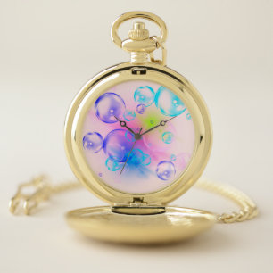 BUBBLES - Colorful Abstract Image of Fractal Art - Pocket Watch