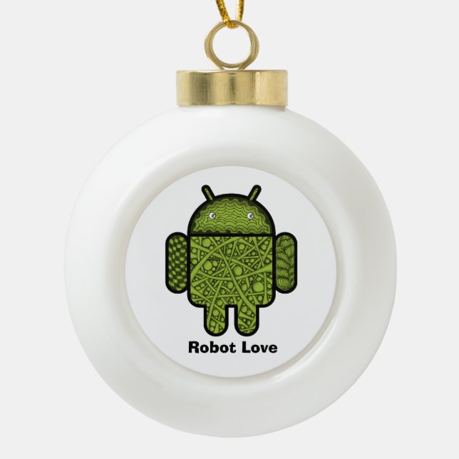 Bubbles Doodle Character for the Android™ robot Ceramic Ball Christmas Ornament (Front)