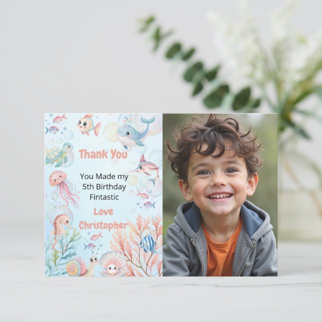 Bubbles & Fins Children's Birthday  Thank You Card (Standing Front)