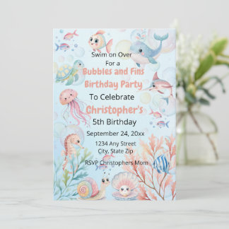 Bubbles & Fins Kids Ocean Birthday Invitation