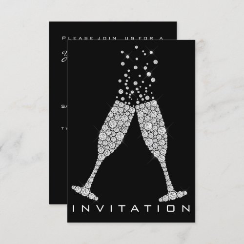 Bubbles Glasses Champagne Cocktail Gray Crystals Invitation